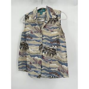 Big Dogs Vintage Womens Aviation Novely Print Hawaaian Shirt Size S St Bernard